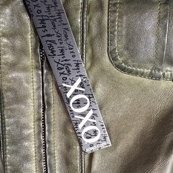 XOXO Dark Green Faux Leather Jacket- Size Junior’s L 12/14 - Picture 4 of 10